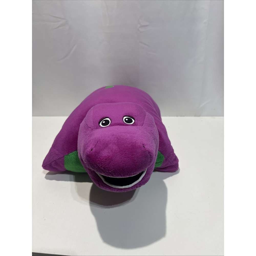 Barney Pillow Pets 2011 Plush Stuffed Animal Purple & Green~14x12 in Hook & Loop